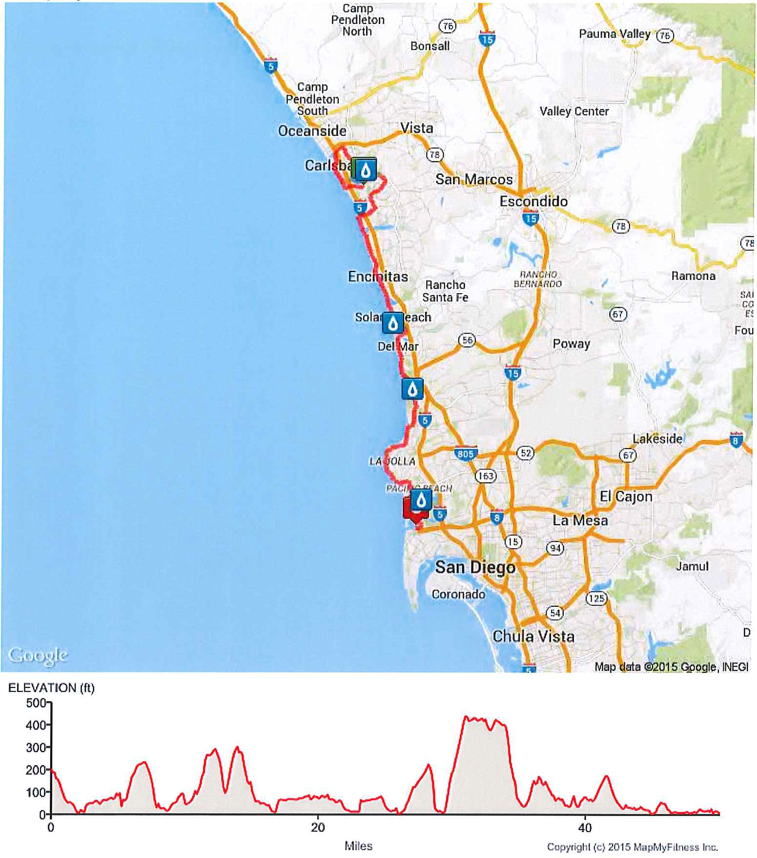 Day 2 50-Mile Route Map and Elevation Profile